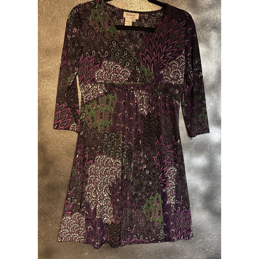 Raindrops Dress Papillon Y2K Boho Purple Paisley 3/4 Sleeve M Whimsigoth Fall